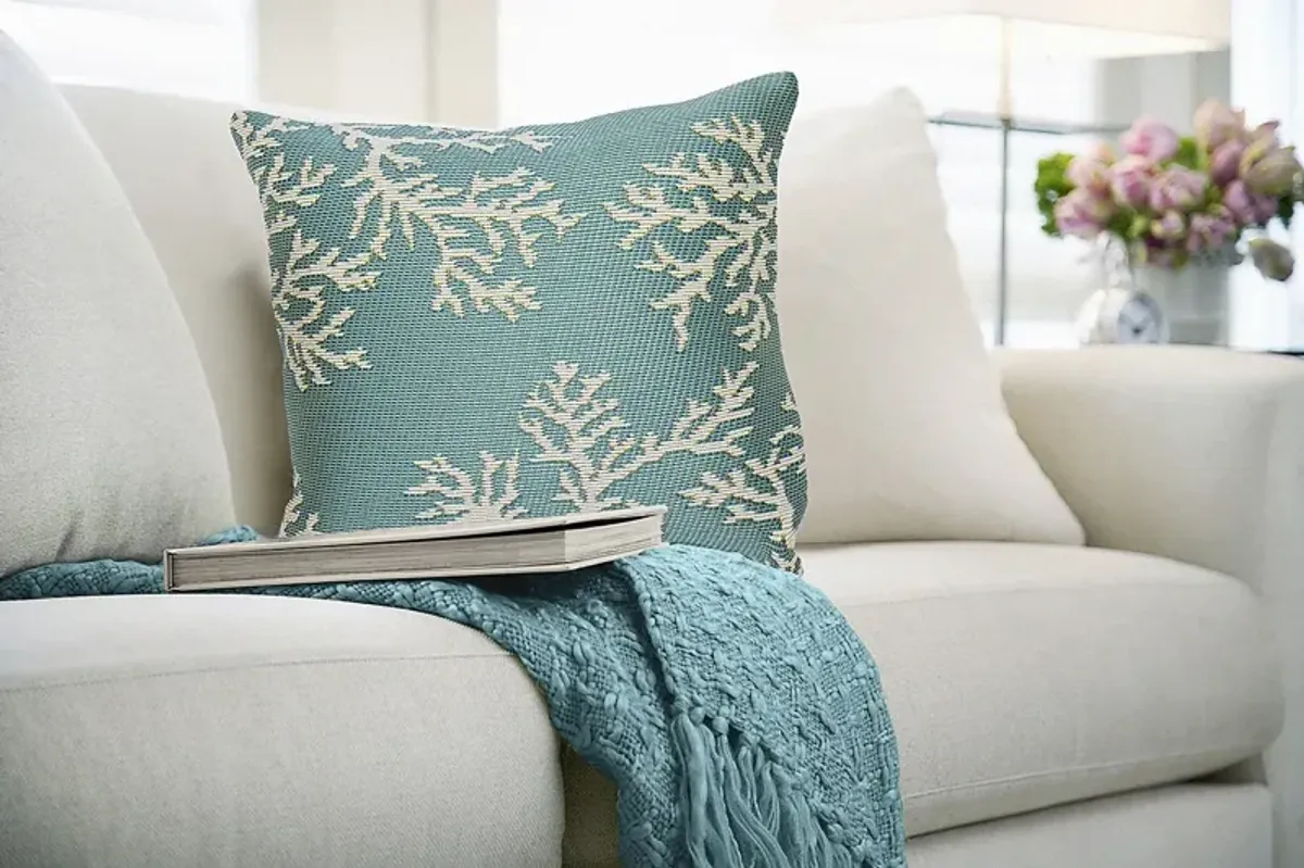 Coral Blossom Aqua Indoor/Outdoor Accent Pillow