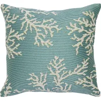 Coral Blossom Aqua Indoor/Outdoor Accent Pillow