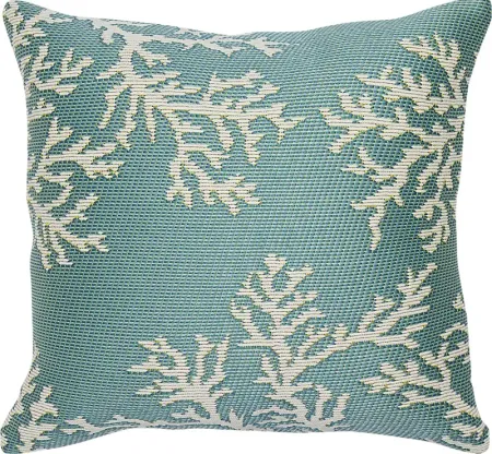 Coral Blossom Aqua Indoor/Outdoor Accent Pillow