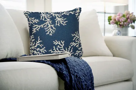 Coral Blossom Navy Indoor/Outdoor Accent Pillow