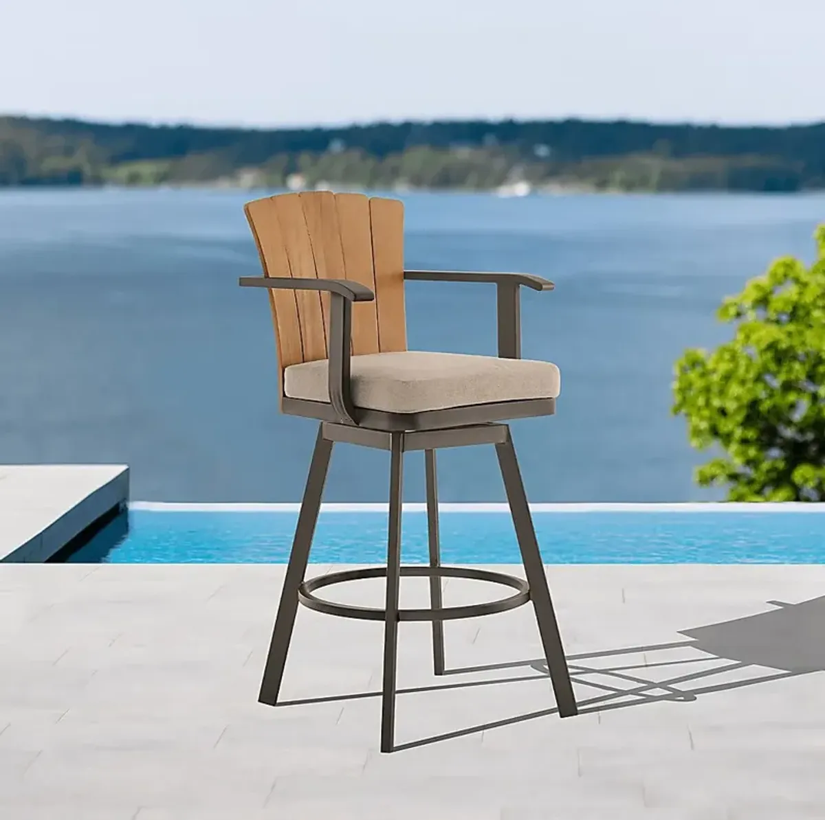 Outdoor Sallodge Brown Swivel Barstool