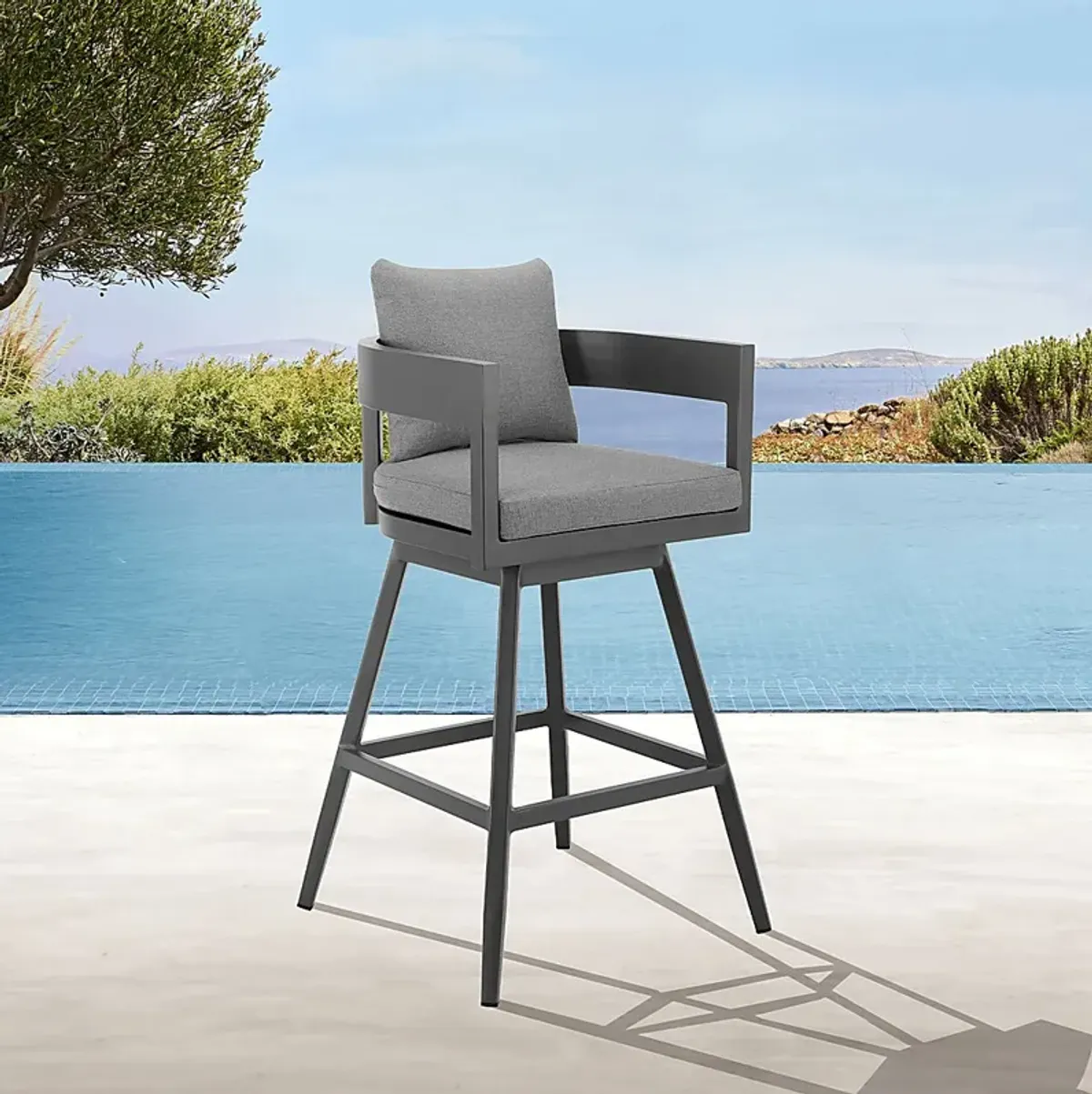 Outdoor Leeton Gray Swivel Barstool