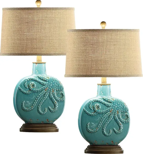 Bolton Spring Blue Table Lamps, Set of 2