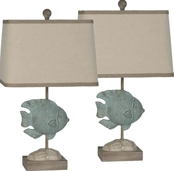 Moreno Bay Blue Table Lamps, Set of 2