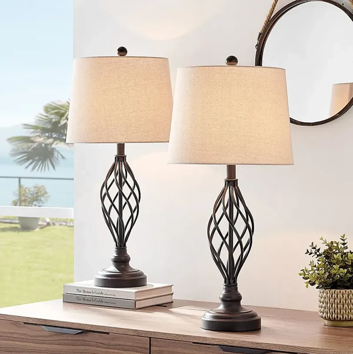 Caron Shade Bronze Lamp, Set of 2