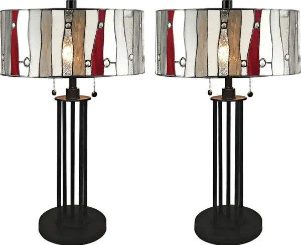 Shiloh Avenue Red Tiffany Set of 2 Table Lamps