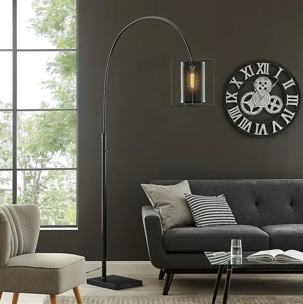 Zimke Cove Black Arc Floor Lamp