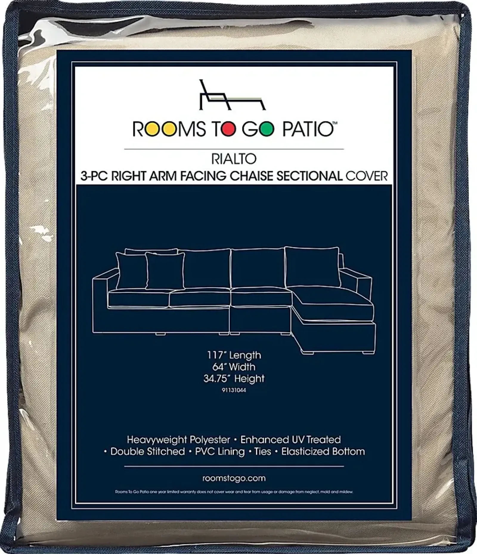 Rialto 3 Pc Patio Right Arm Facing Chaise Sectional Cover