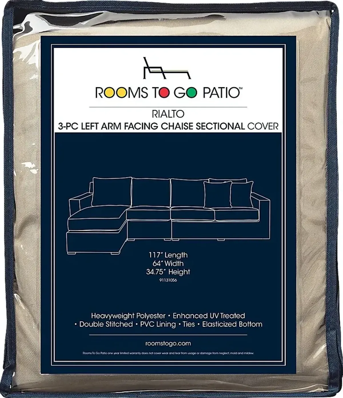 Rialto 3 Pc Patio Left Arm Facing Chaise Sectional Cover