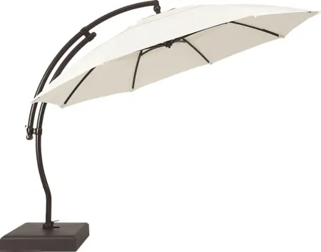 La Mesa Cove 13' Natural Outdoor Curve Cantilever Umbrella with Base and Stand