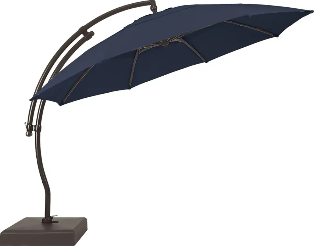 La Mesa Cove 13' Navy Outdoor Curve Cantilever Umbrella with Base and Stand