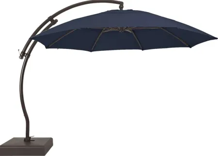 La Mesa Cove 13' Navy Outdoor Curve Cantilever Umbrella with Base and Stand