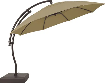 La Mesa Cove 13' Heather Beige Outdoor Curve Cantilever Umbrella with Base and Stand
