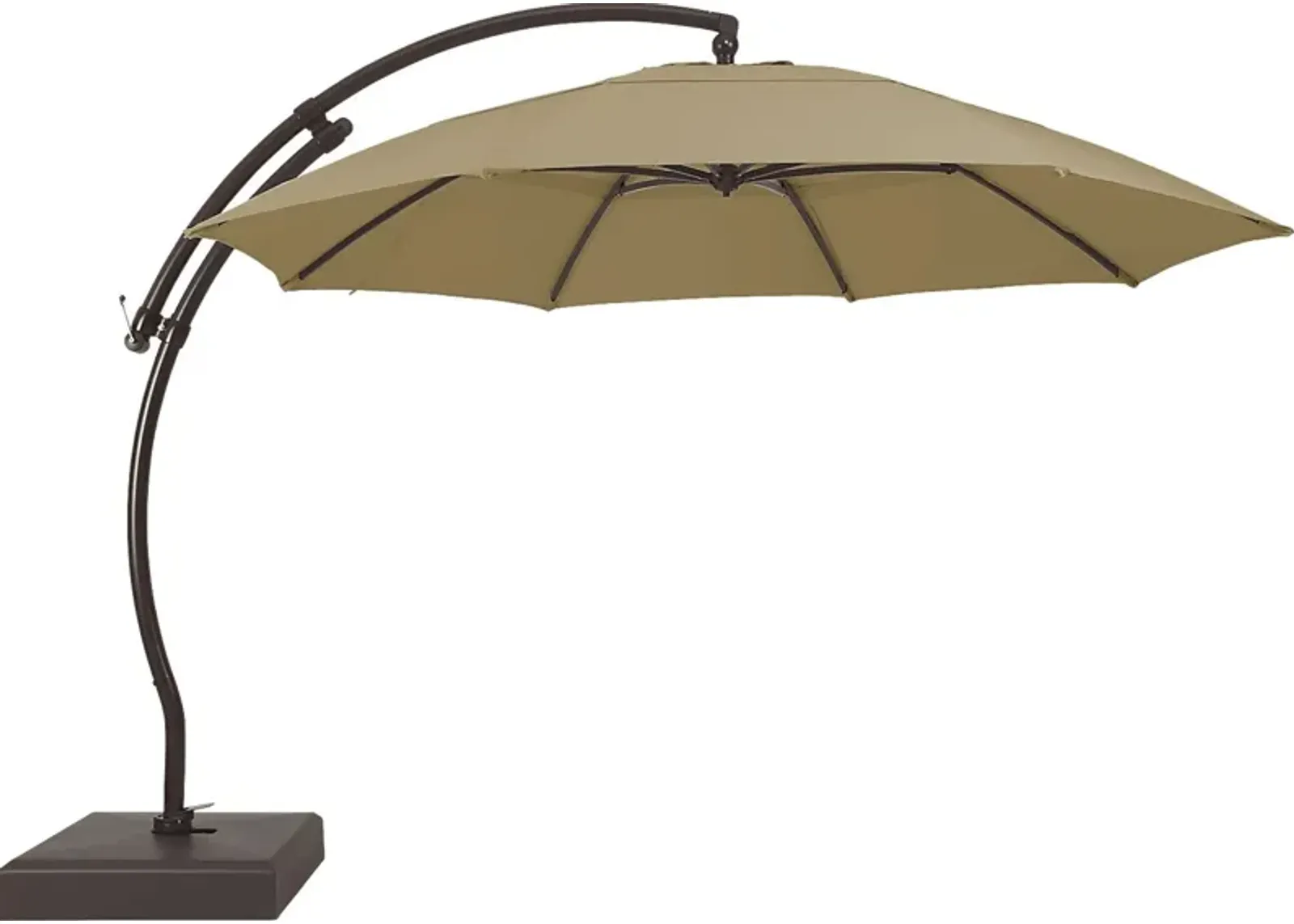 La Mesa Cove 13' Heather Beige Outdoor Curve Cantilever Umbrella with Base and Stand