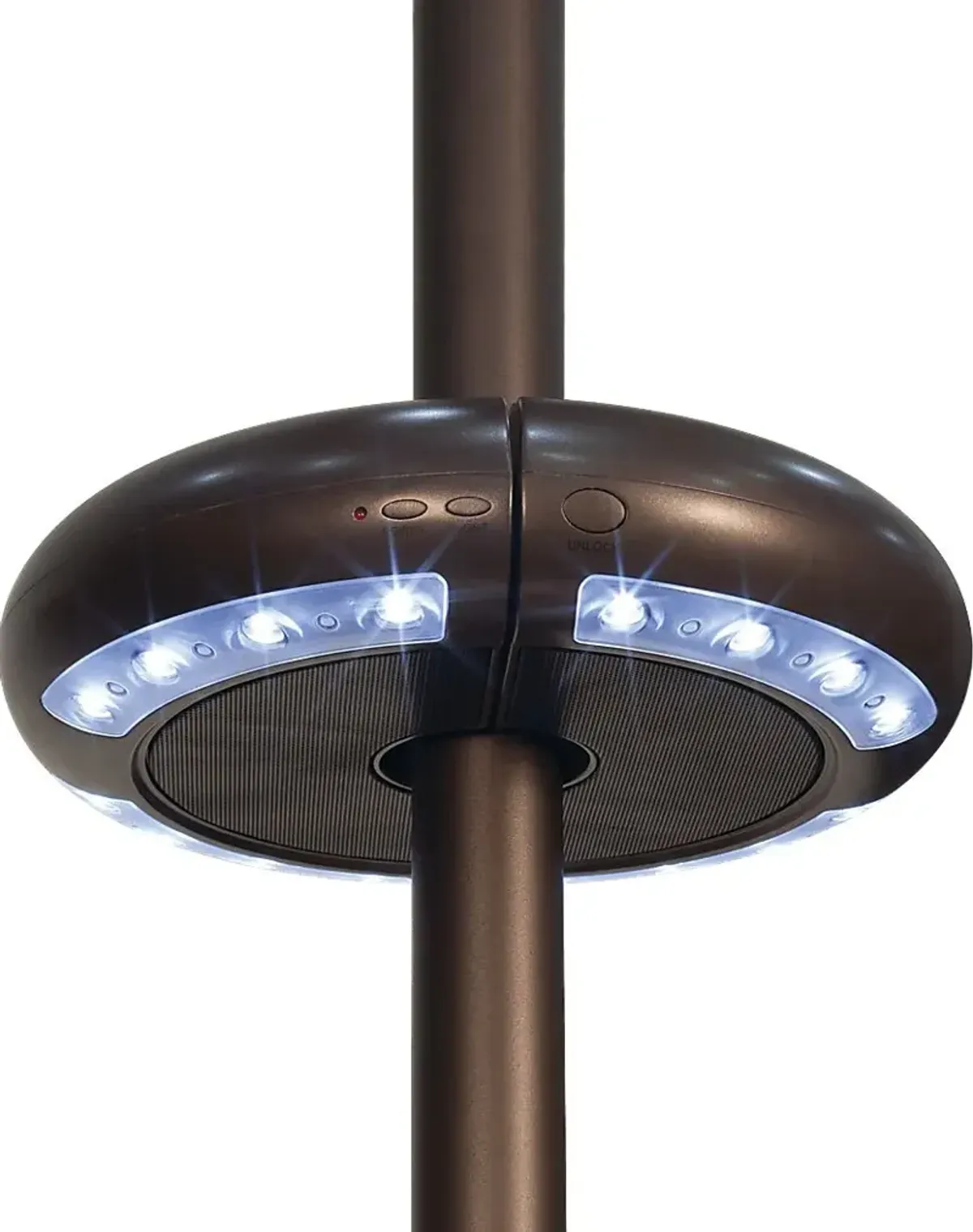 Drumlin Luna Bronze Outdoor Umbrella Light with Bluetooth Speaker