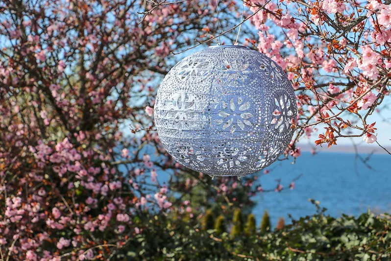 Floral Medallion Blue Outdoor Solar Lantern