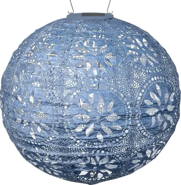 Floral Medallion Blue Outdoor Solar Lantern