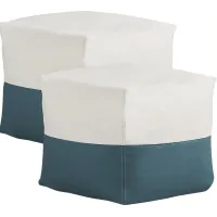 Pall Teal Outdoor Pouf Ottoman, Set of Two