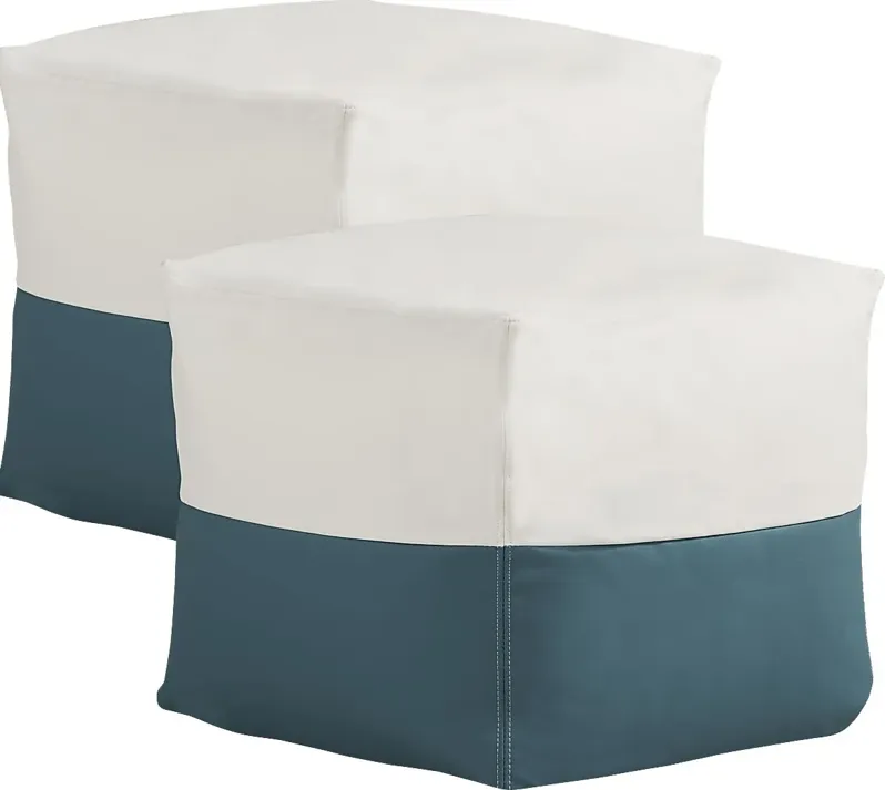 Pall Teal Outdoor Pouf Ottoman, Set of Two