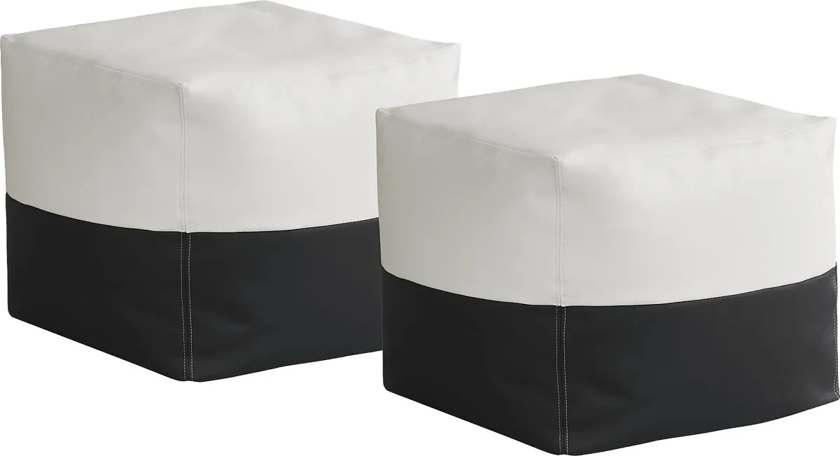 Pall Black Outdoor Pouf Ottoman, Set of Two