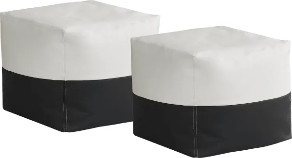 Pall Black Outdoor Pouf Ottoman, Set of Two
