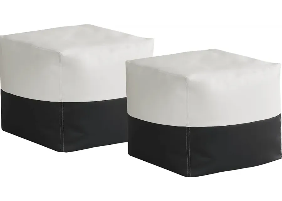 Pall Black Outdoor Pouf Ottoman, Set of Two