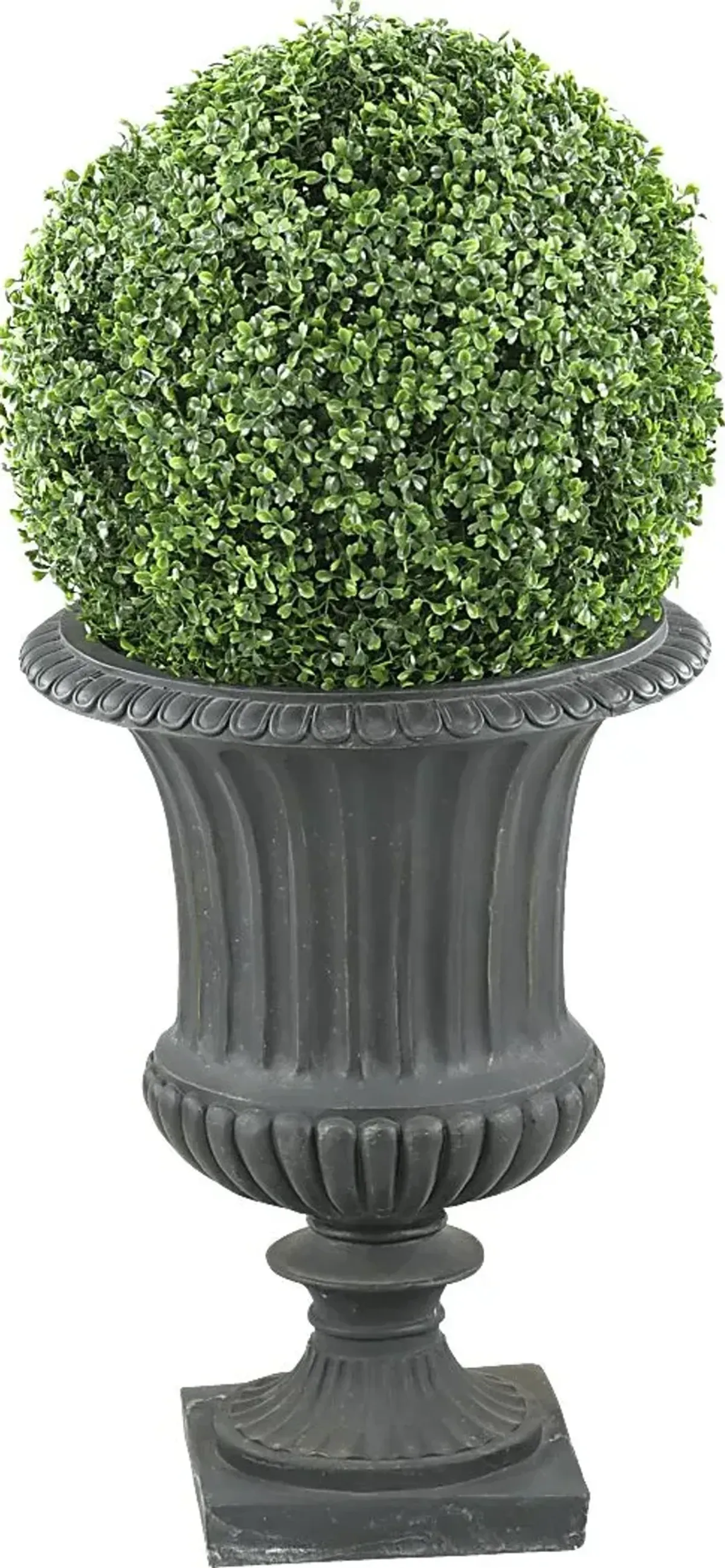 Zelen Green 36 in. Artificial Boxwood Ball in Dark Gray Urn