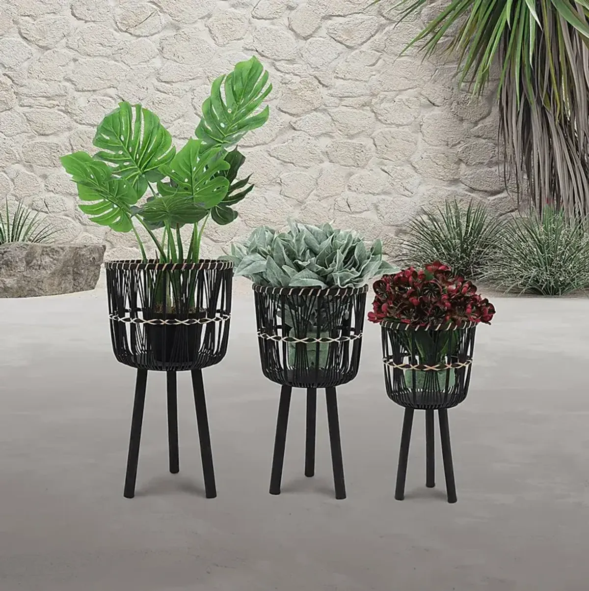 Mallaga Black Planter, Set of 3