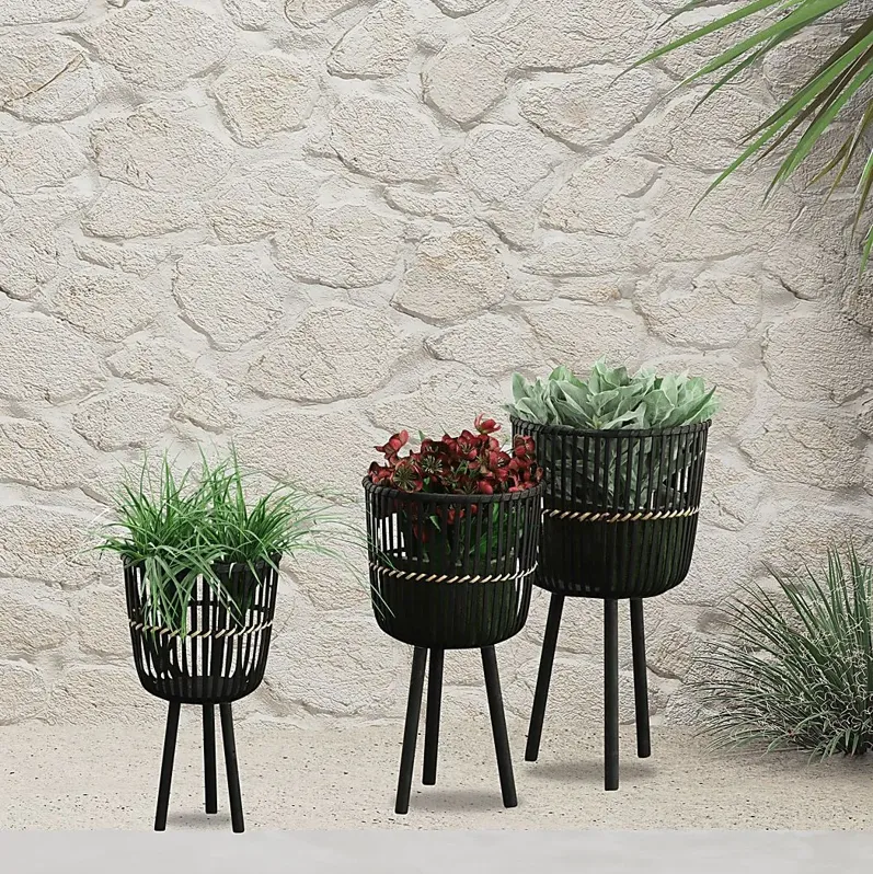 Lathrrop Black Planter, Set of 3