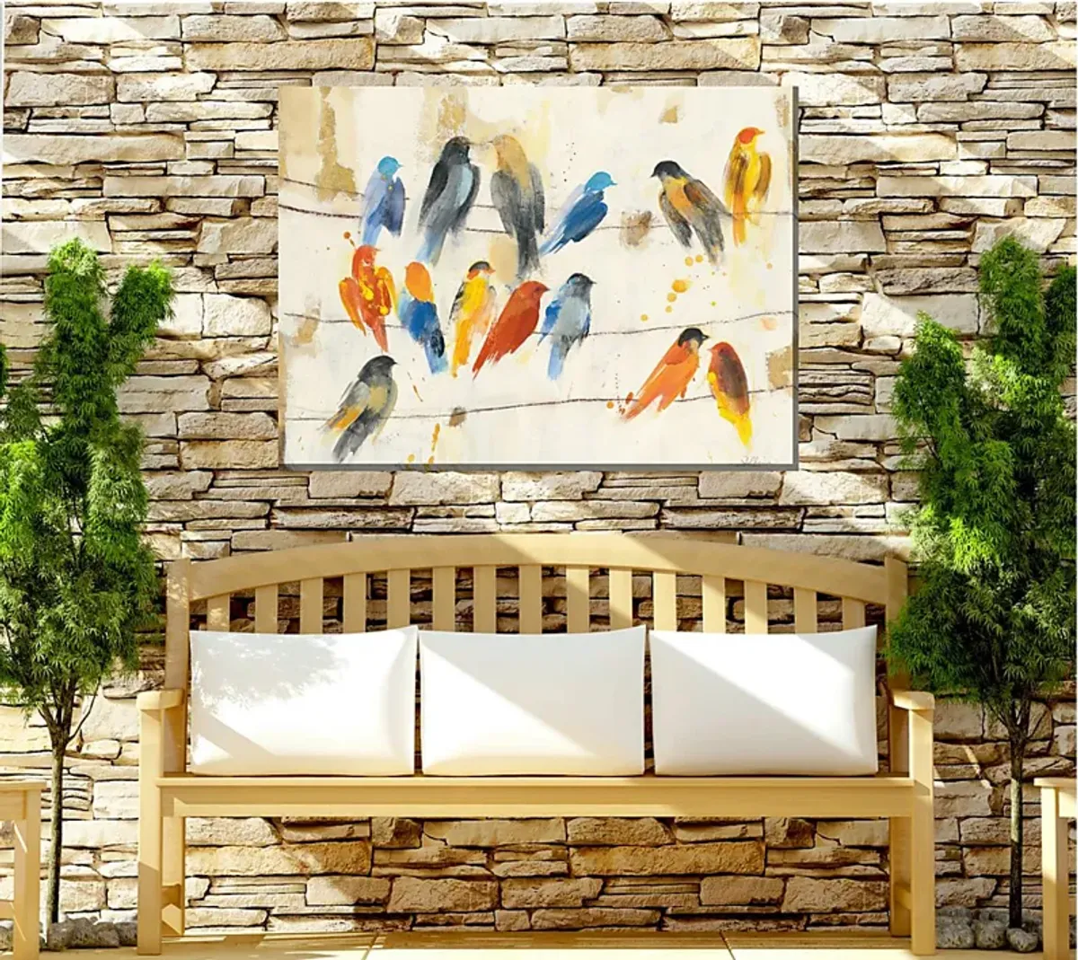 Birds On Wire Cream Indoor/Outdoor Wall Art