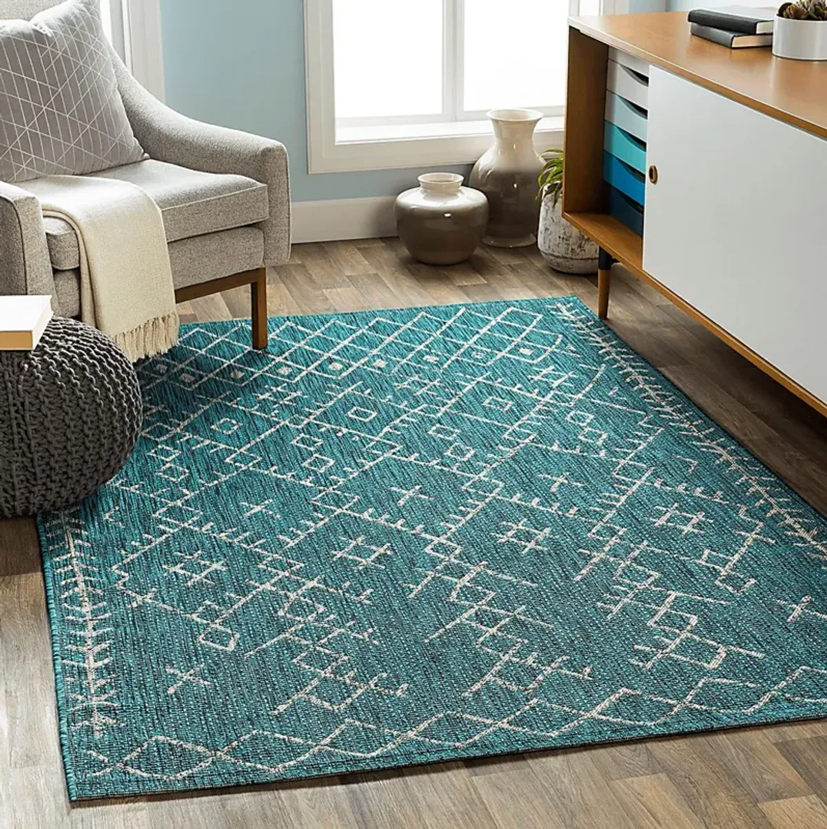 Ashlyn Teal 5'3 x 7'6 Indoor/Outdoor Rug