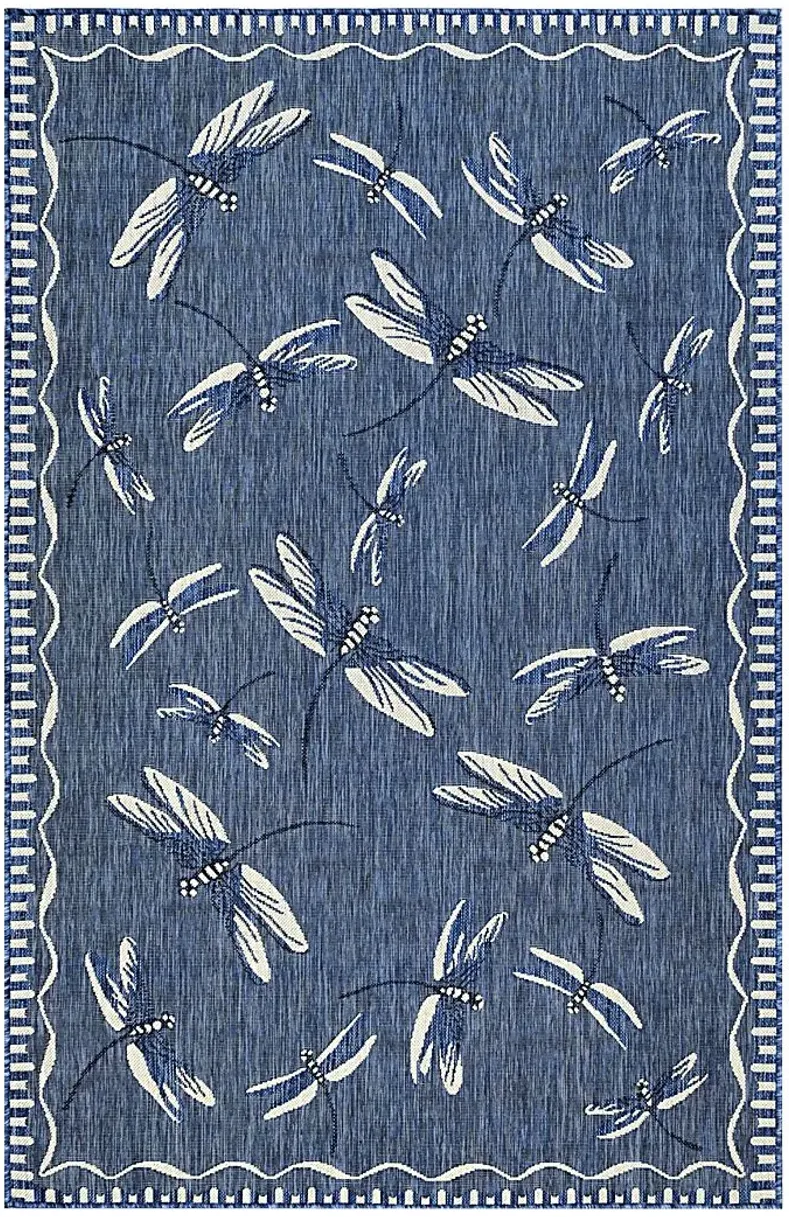 Dragonfly Dance Navy 4'10 x 7'6 Indoor/Outdoor Rug