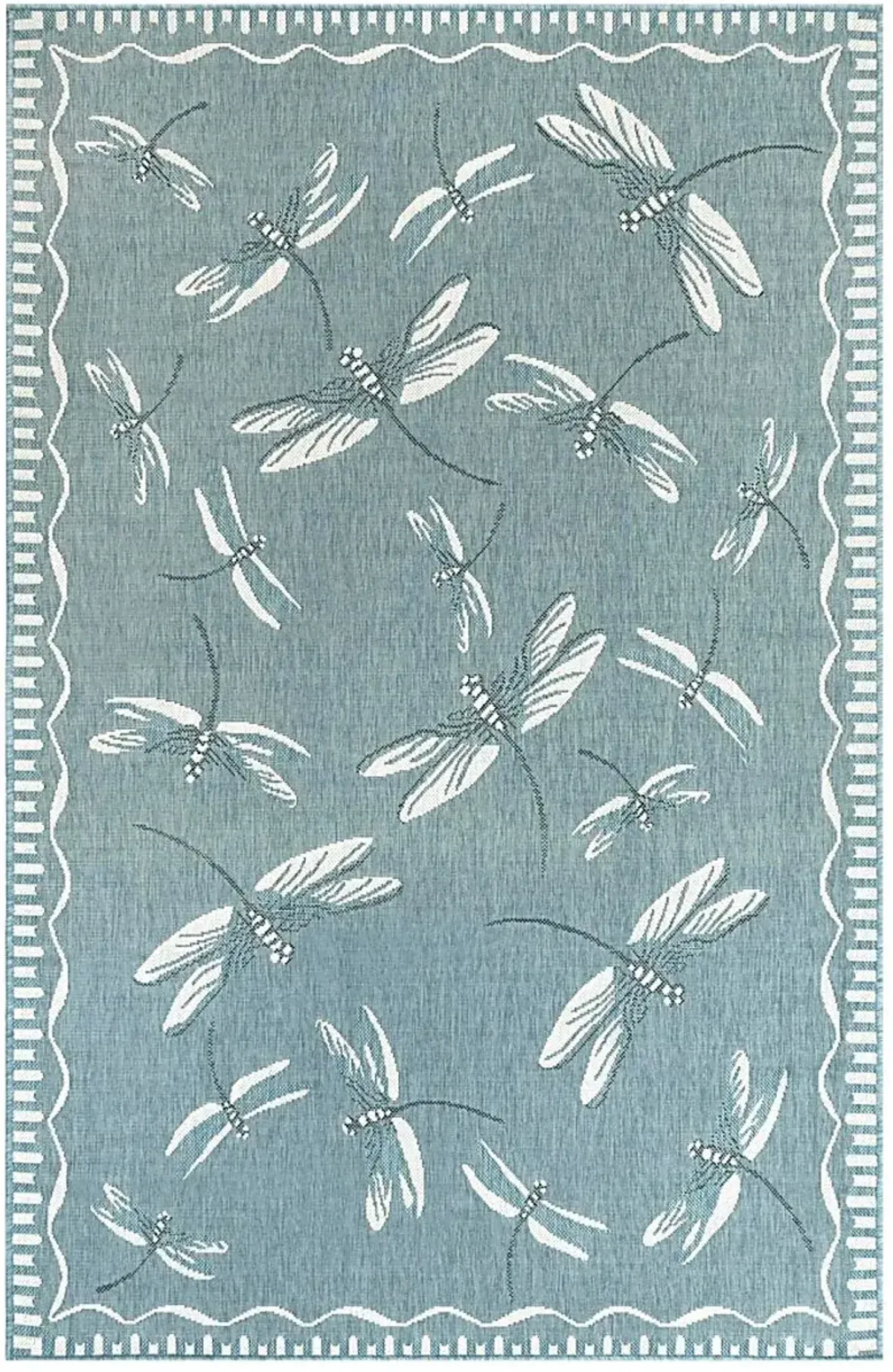 Dragonfly Dance Aqua 4'10 x 7'6 Indoor/Outdoor Rug