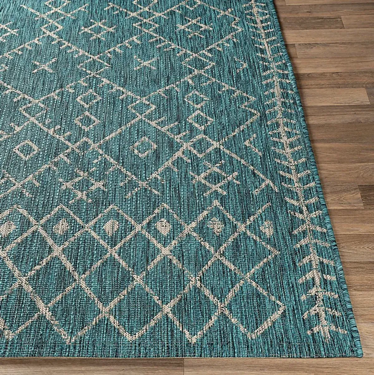 Ashlyn Teal 6'7 x 9' Indoor/Outdoor Rug