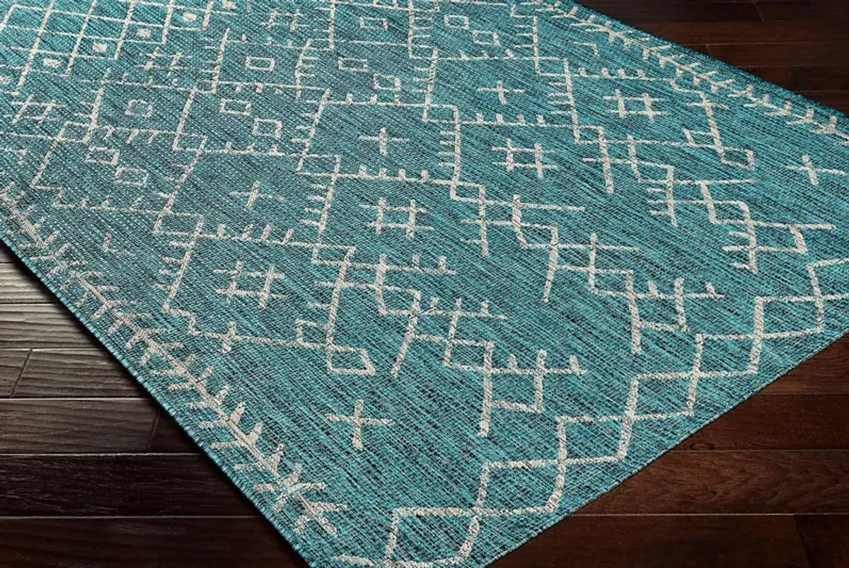 Ashlyn Teal 6'7 x 9' Indoor/Outdoor Rug