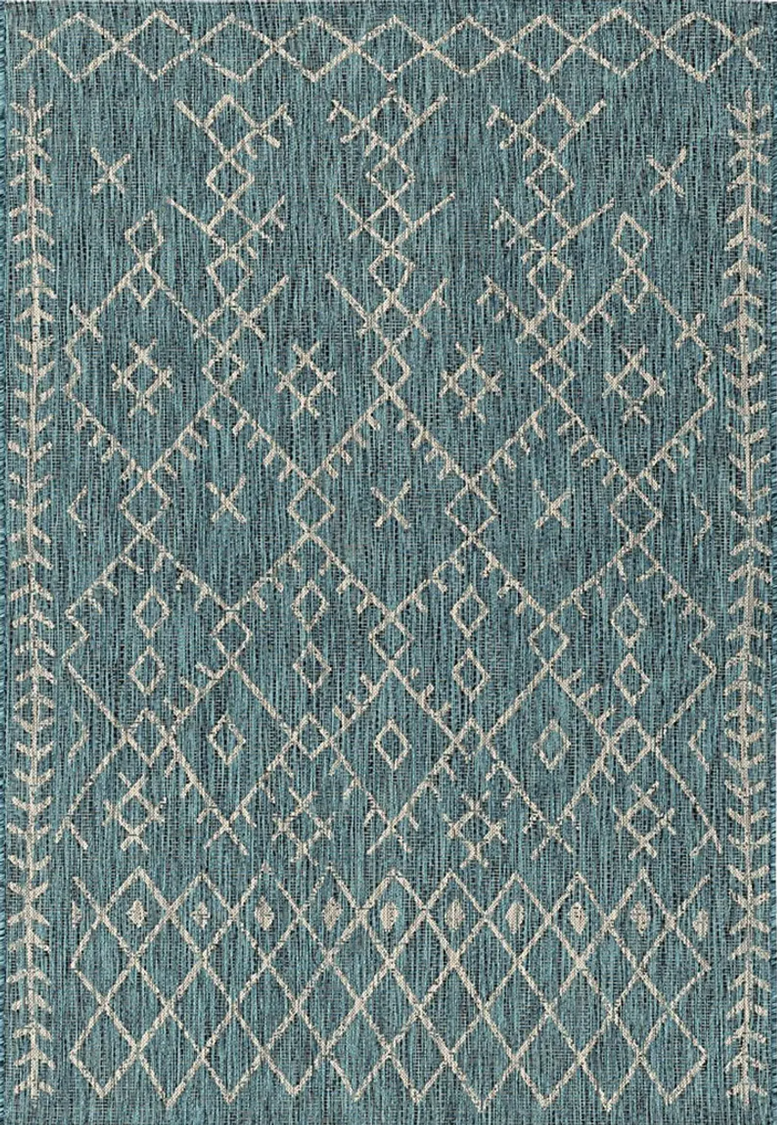 Ashlyn Teal 6'7 x 9' Indoor/Outdoor Rug