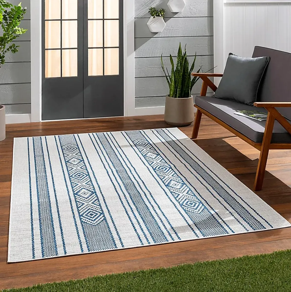 Perris Dark Blue 7'10 x 10'2 Indoor/Outdoor Rug