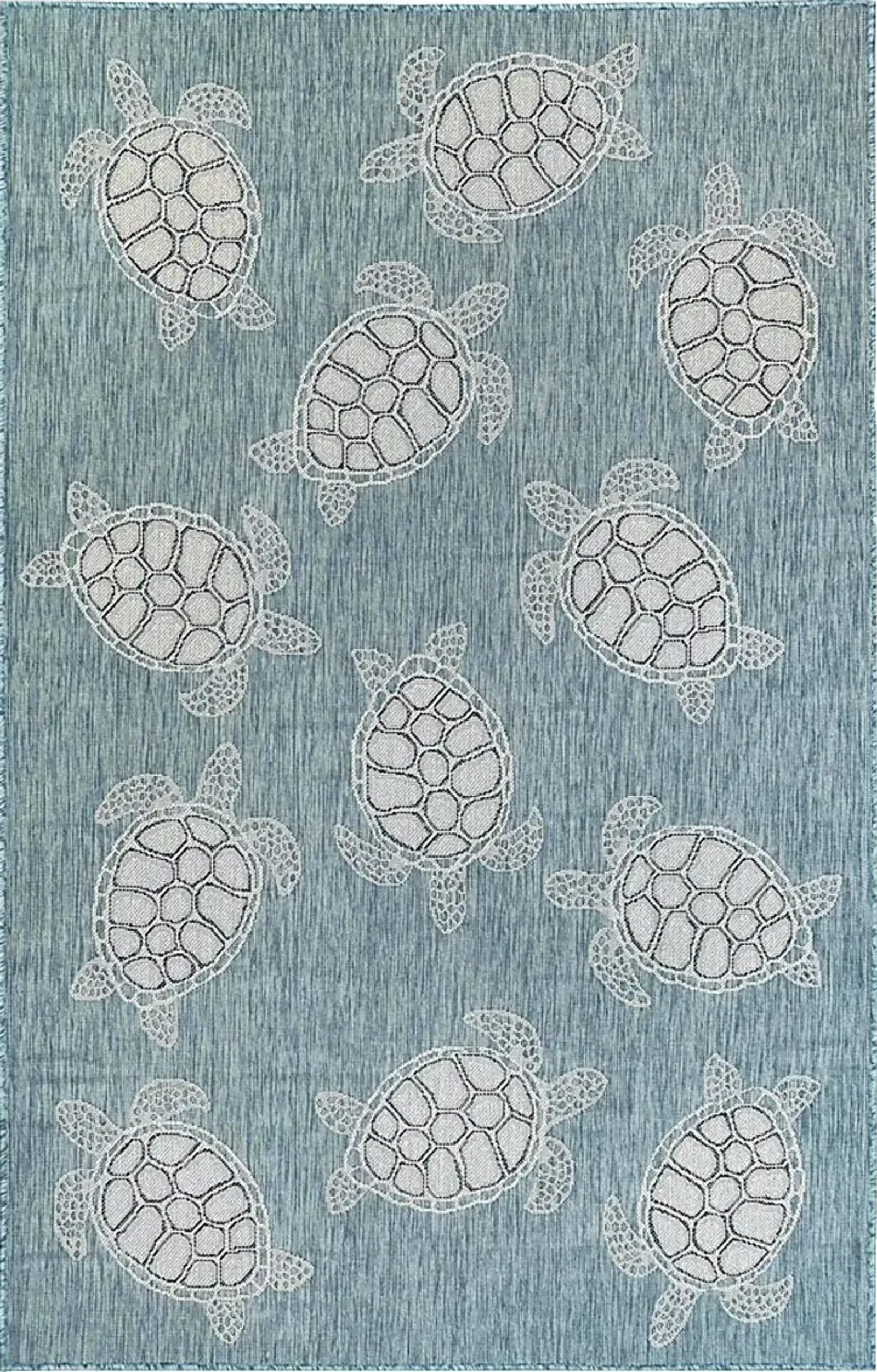 Turtle Cove Teal 7'10 x 9'10 Indoor/Outdoor Rug