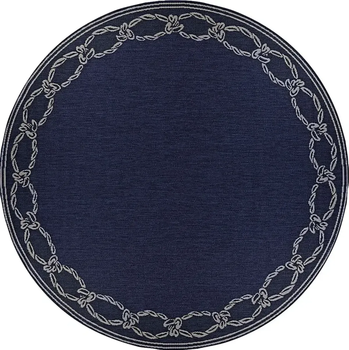 Nautical Border Navy 7'6 Round Indoor/Outdoor Rug