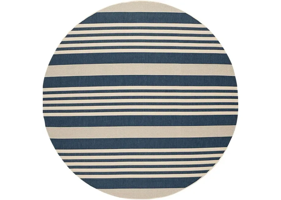 Fresh Stripes Navy 8' Round Indoor/Outdoor Rug