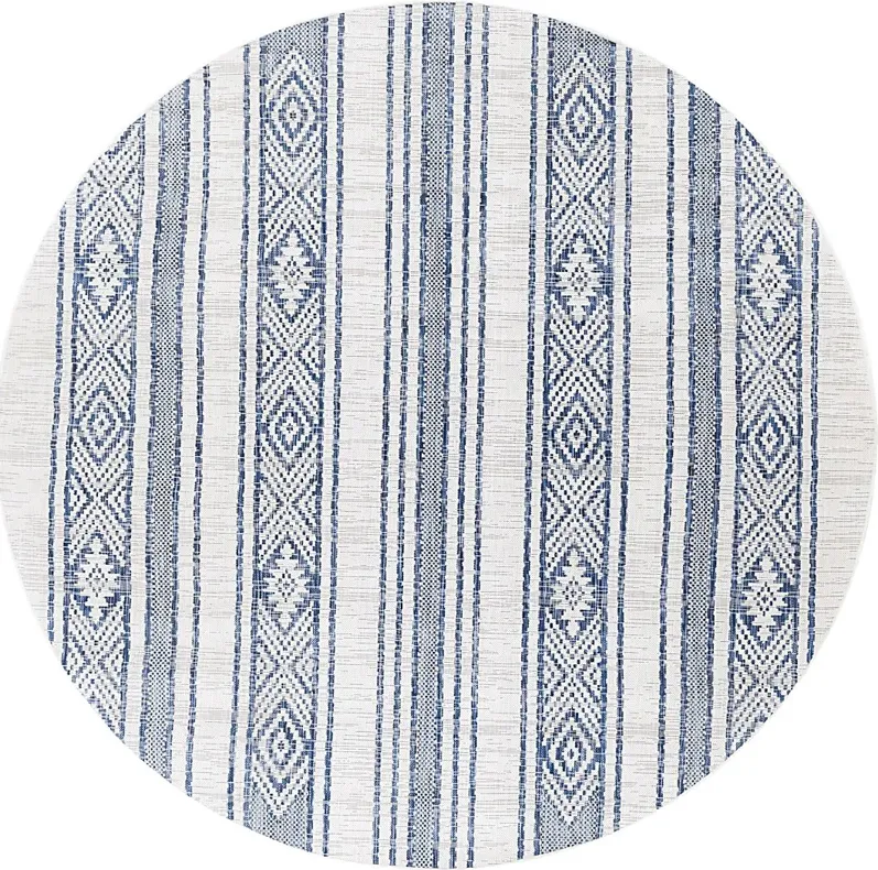 Perris Dark Blue 6'7 Round Indoor/Outdoor Rug