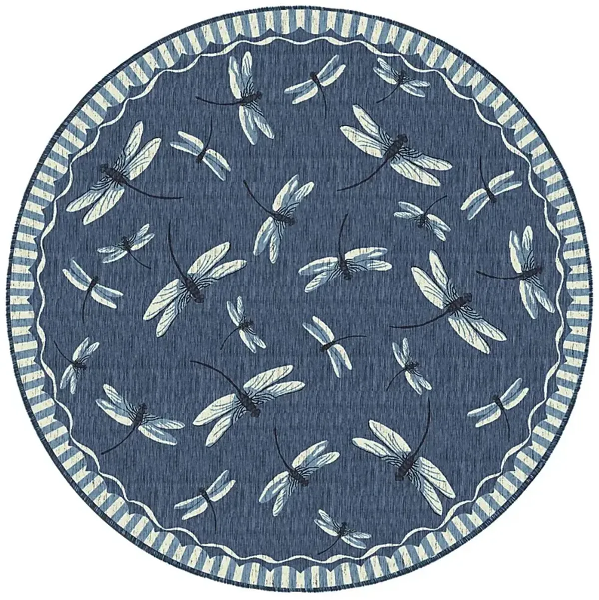 Dragonfly Dance Navy 7'10 Round Indoor/Outdoor Rug