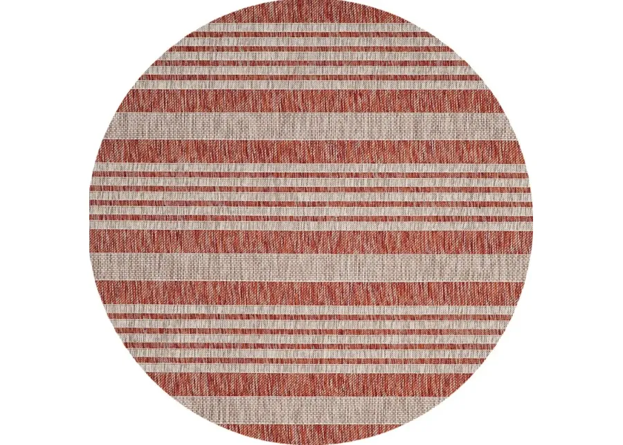 Fresh Stripes Brick 8' Round Indoor/Outdoor Rug