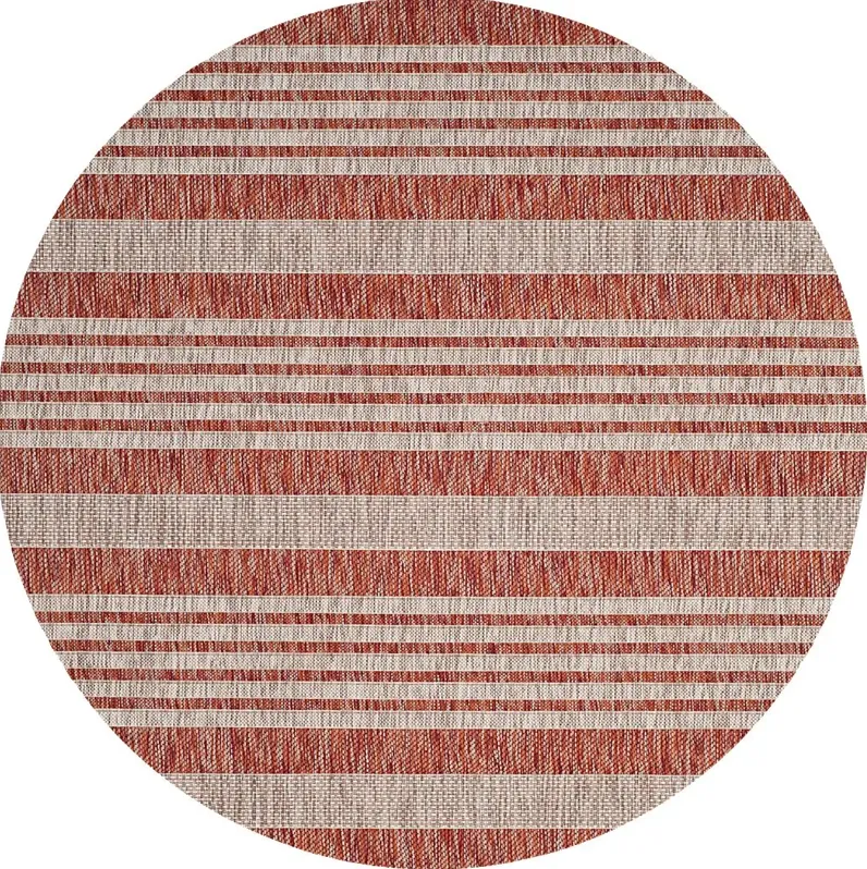 Fresh Stripes Brick 8' Round Indoor/Outdoor Rug