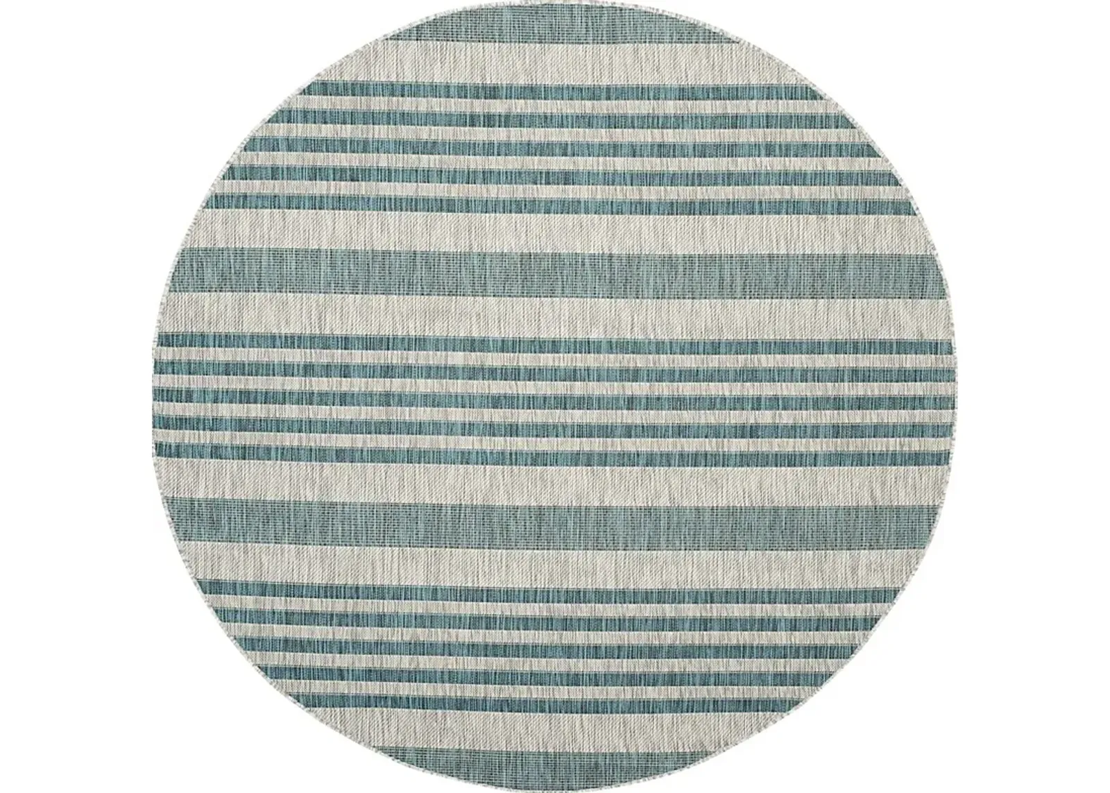 Fresh Stripes Teal 8' Round Indoor/Outdoor Rug