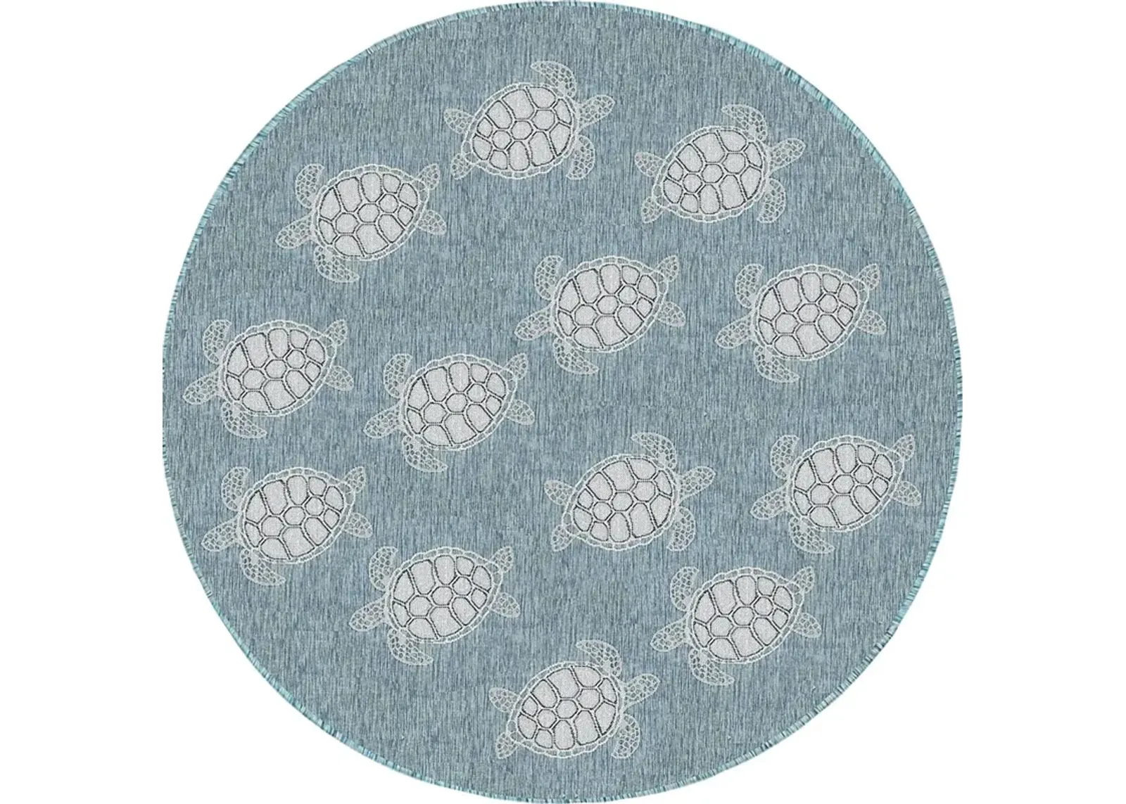 Turtle Cove Teal 7'10 Round Indoor/Outdoor Rug