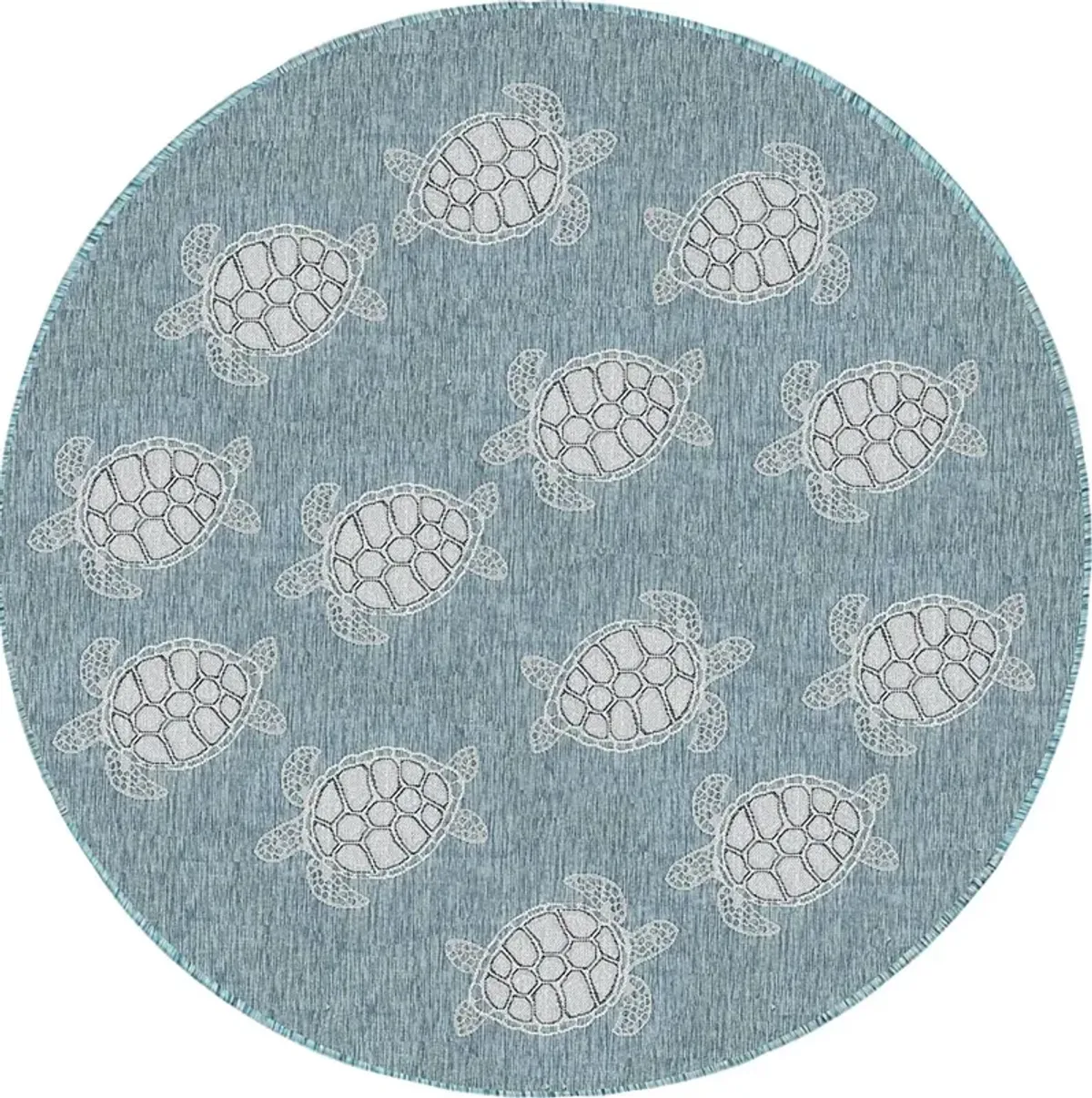 Turtle Cove Teal 7'10 Round Indoor/Outdoor Rug