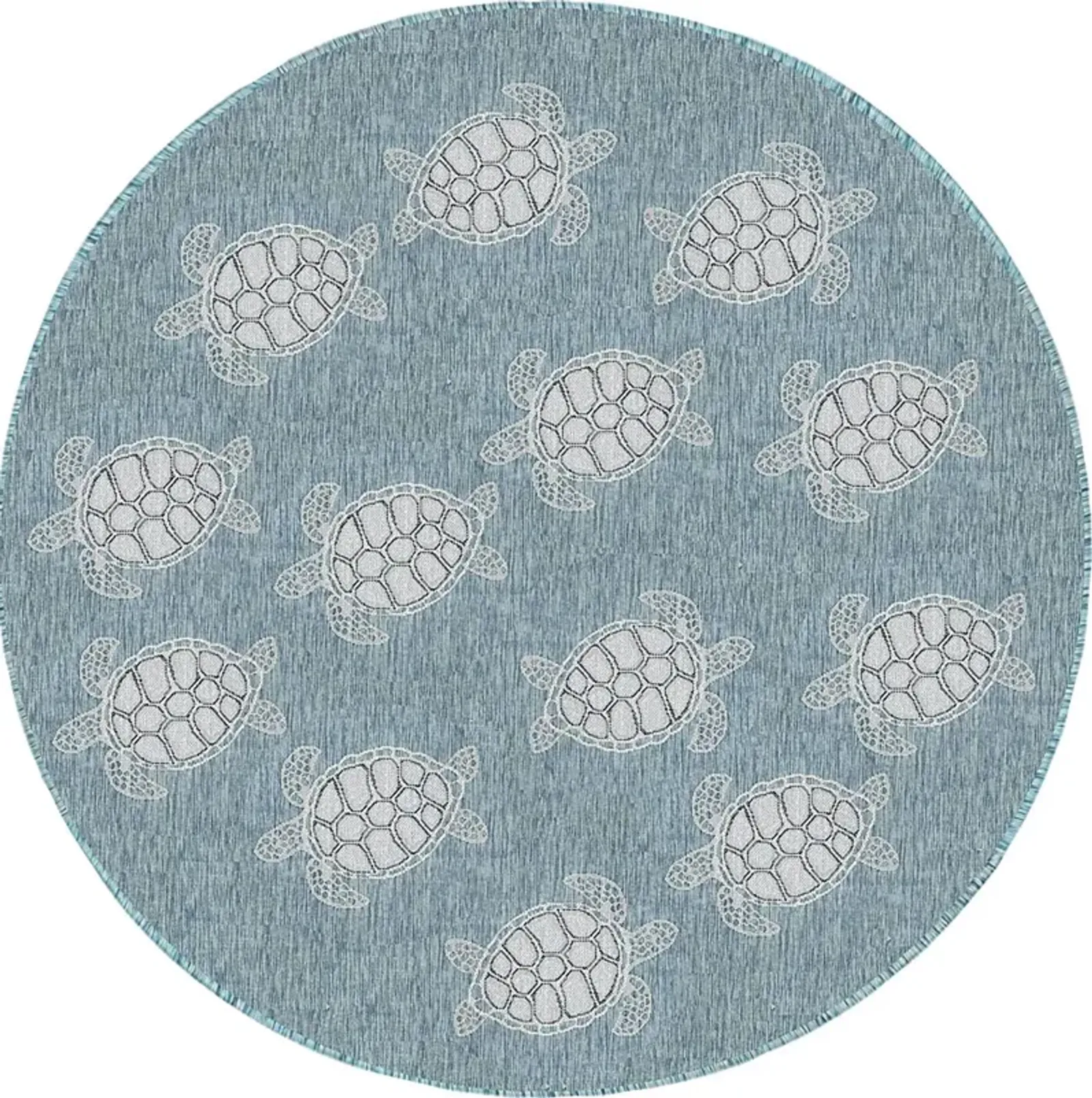 Turtle Cove Teal 7'10 Round Indoor/Outdoor Rug