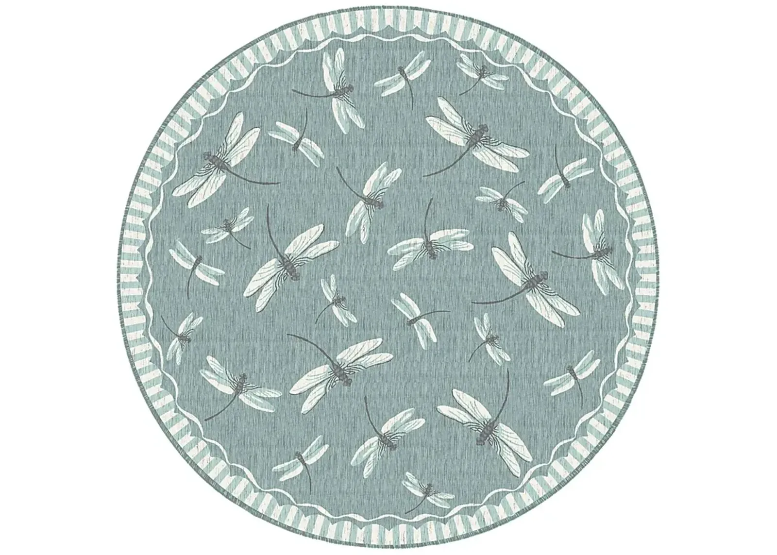 Dragonfly Dance Aqua 7'10 Round Indoor/Outdoor Rug