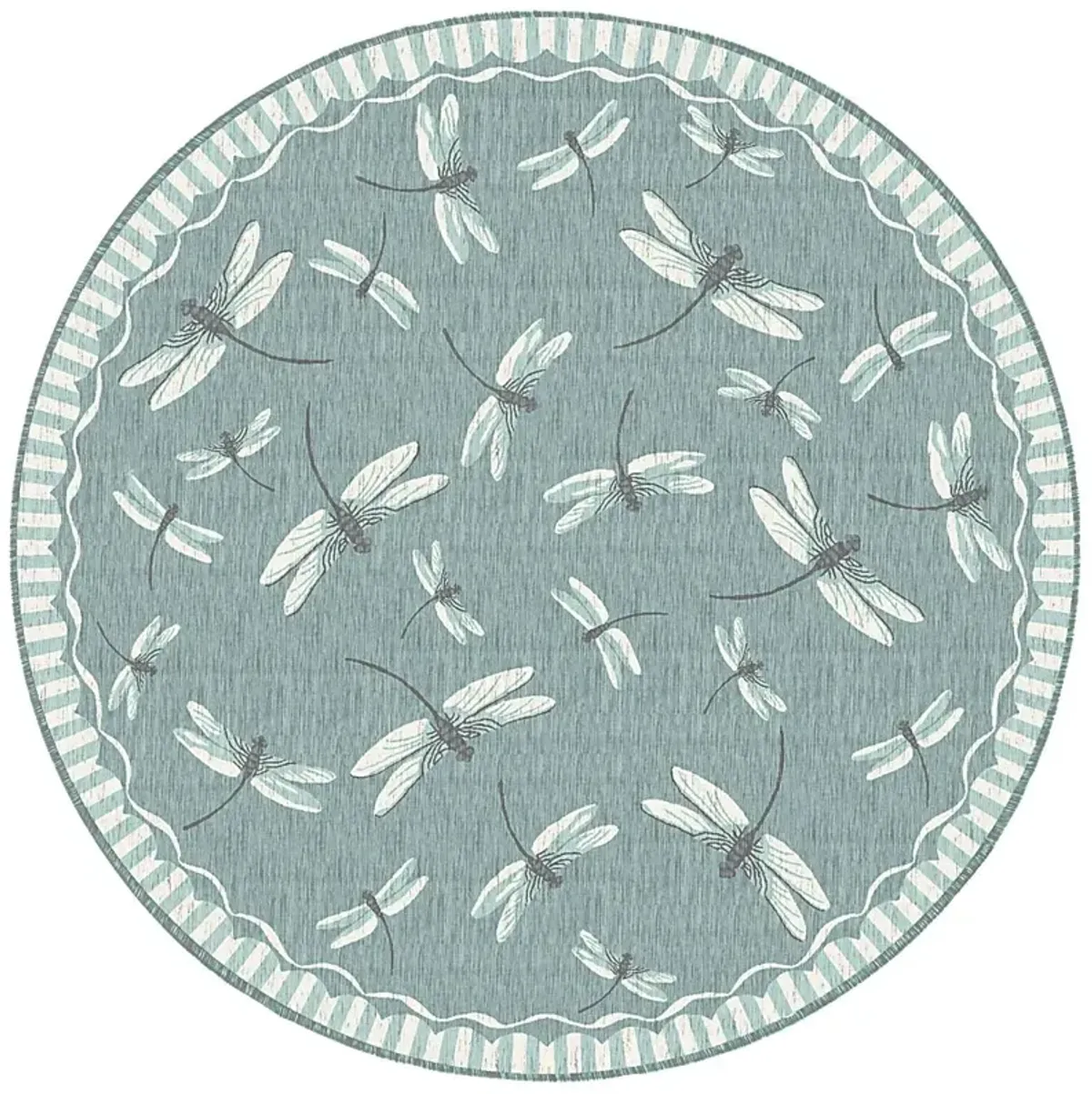 Dragonfly Dance Aqua 7'10 Round Indoor/Outdoor Rug